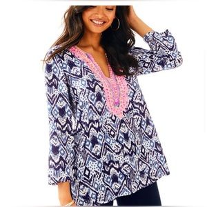 Lilly Pulitzer Beaded Silk Top Size Large
